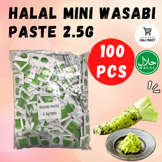 Halal Mini Wasabi Paste Sachet (2.5g x 100pcs) Wasabi Mini Sachet for Sushi Sashimi Halal Wasabi