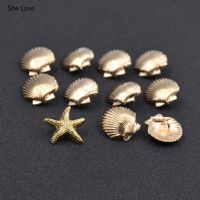 Chzimade 10Pcs/lot Metal Starfish Conch Shell Buttons Flatback Embellishment Buttons Garment DIY Sewing Accessories Haberdashery