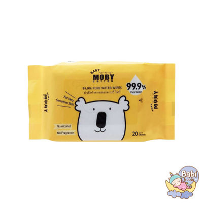 BABY MOBY ผ้าเช็ดทำสะอาด เพียววอเตอร์ 99.9% เบบี้ไวพ์ ทิชชู่เปียก ขนาด 20 แผ่น