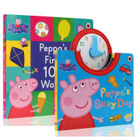 English original genuine peppa pig peppa s First 100 Words / Peppa S Busy Day Book 2 Volume pig piggy big board flip over book pink pig little sister Shi Zhongshu
