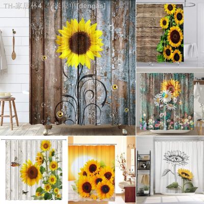 【CW】◘♗  Farmhouse Rustic Shower Curtain Floral on Rural Barn Fabric Curtains with Hooks Sets