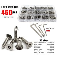 460 buah M2.6 M3 M4 M5 Set A2 304 baja tahan karat datar Countersunk kolom Pin Torx kepala keamanan anti-maling sekrup kayu Self-tapping