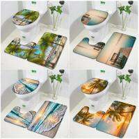 Ocean Beach Bath Mats Sets Palm Trees Tropical Hawaii Nature Scenery kitchen Door Rug Bathroom Decor Non-slip Toilet Cover Mat