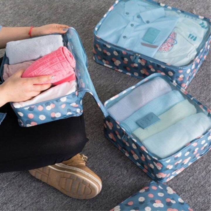 travel-bag-organizer-กระเป๋าจัดระบบ-กระเป๋าจัดระเบียบ-กระเป๋าจัดเซ็ต-กระเป๋าจัดของ-เซทกระเป๋าจัดระเบียบเดินทาง-1-เซทมีกระเป๋าขนาด-6-ไซส์คละสี