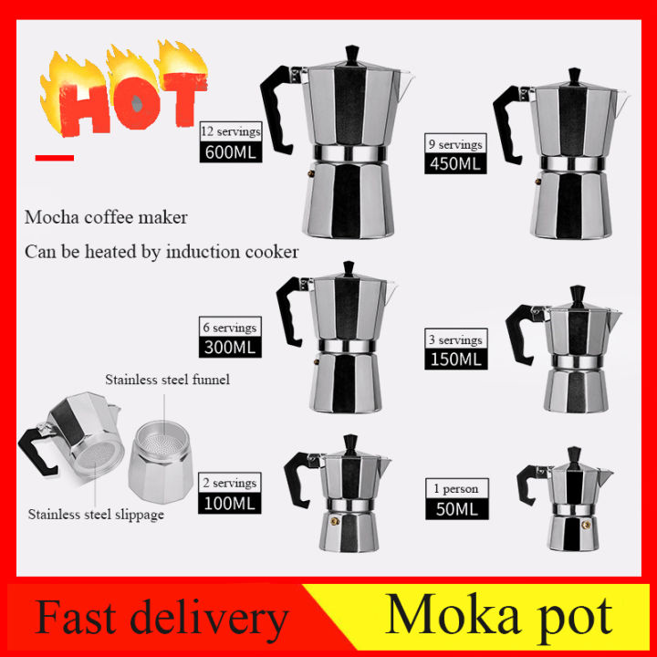 Aluminum Mocha Coffee Pot Rapid Stovetop 50-600ML Coffee Brewer