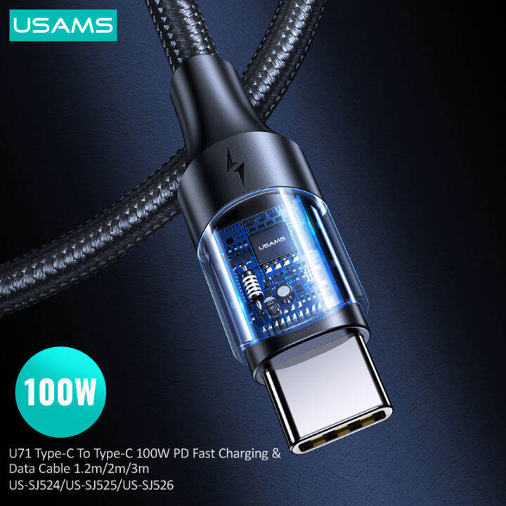 usams-pd-100w-fast-charging-data-cable-สำหรับ-air-pro-type-c-สายถักสำหรับ-hornor