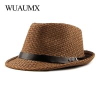 【Explosion umbrella】 Wuaumx ฤดูใบไม้ผลิฤดูร้อนหมวกฟางผู้หญิงแจ๊สหมวกผู้ชาย Fedoras สำหรับชายหญิงระบายอากาศปานามาอาทิตย์หมวกขายส่ง C Hapeu Feminino