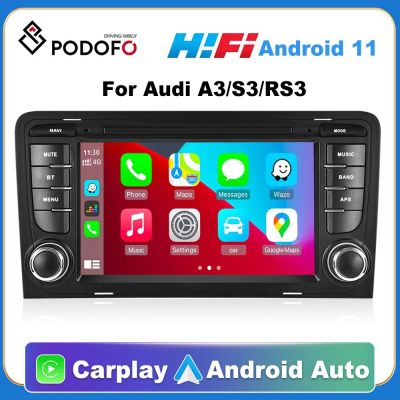 Podofo วิทยุ2Din แอนดรอยด์11.0 Carplay แอนดรอยด์เครื่องเล่นมัลติมีเดีย Outo สำหรับ Audi A3 S3 RS3บลูทูธ WIFI FM ระบบนำทางในจีพีเอสรถยนต์