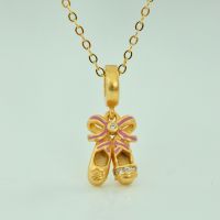 Fashion Creative Ballet Shoes Diamond Set Pendant Bow Pink Epoxy Paint Sand Gold Necklace Transfer Beads celet qu-4519