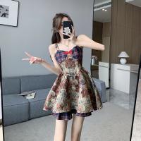 French vintage teddy bear baroque jacquard harness dress female waist show thin bitter fleabane bitter fleabane skirt