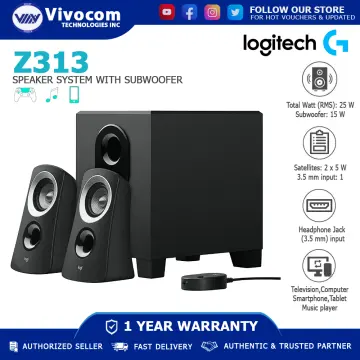 Logitech Z313 2.1 Multimedia Speaker System with Subwoofer, Full Range  Audio, 50 Watts Peak Power, Strong Bass, 3.5mm Audio Inputs,  PC/PS4/Xbox/TV/Smartphone/Tablet/Music Player - Black 