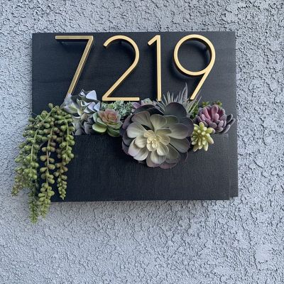 【LZ】✢✔♕  127mm Golden Floating Modern House Number Satin Brass Door Home Address Numbers for House Digital Outdoor Sign Plates 5 In.  B