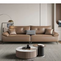 Italian minimalist leather sofa, first layer cowhide inline three-seat, simple modern retro small living room sofa