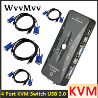 Wvmvv 4พอร์ต Kvm สวิทช์ USB 2.0 VGA Splitter เครื่องพิมพ์เมาส์คีย์บอร์ด Pendrive Share Switcher 1440*1920 VGA กล่องสวิทช์อะแดปเตอร์