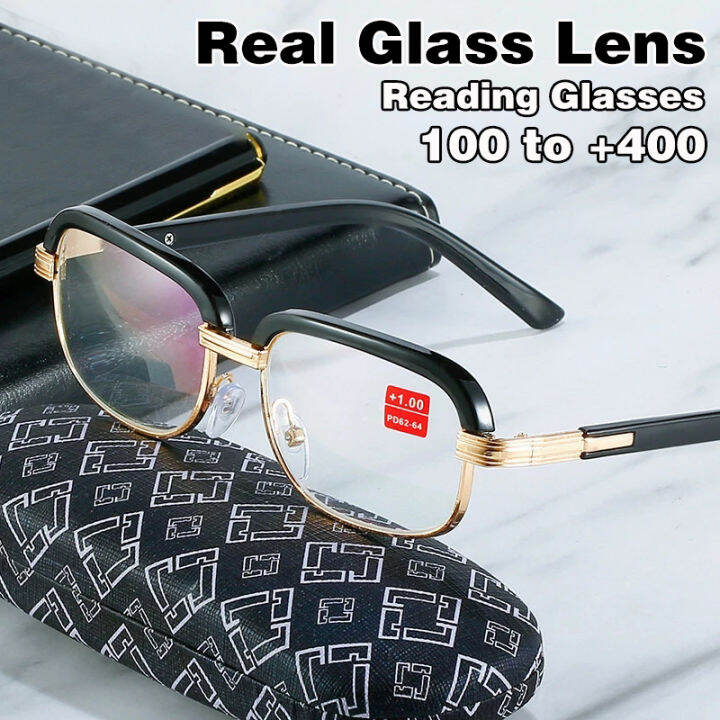[Real Glass Lens] +100 to +400 AntiBlue Light Reading Glasses Men