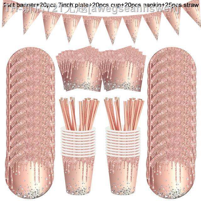 cw-86pcs-pink-gold-birthday-tableware-set-kids-adult-table-decoration-paper-plates-cups-wedding-supplies