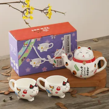 Tea Cup Set Teapot, Lucky Cat Tea Set, Porcelain Tea Set