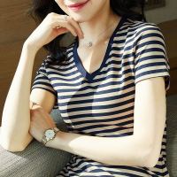 เสื้อยืดแขนสั้นสำหรับผู้หญิง,ใหม่ฤดูร้อนเสื้อยืดบางลายทางเสื้อลำลองเกาหลี
