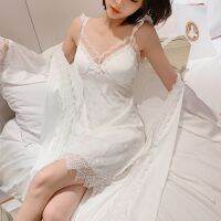 【Miki Xinyuan】ผ้าไหม Nightgown ชุดผู้หญิง2ชิ้น RobeSpring ชุดนอนชุดนอนเซ็กซี่ NightwearKimono GownLaceBathrobe