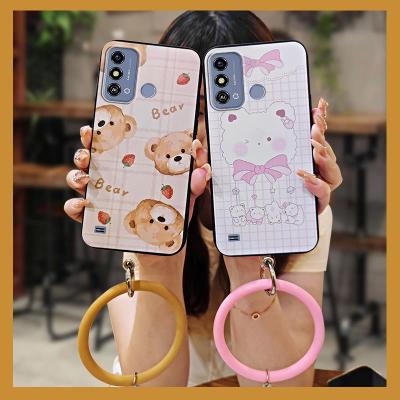 Back Cover texture Phone Case For ZTE Blade A53 simple ring cartoon solid color protective liquid silicone personality
