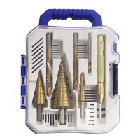 7PCs HSS Step Drill Bit Sets Straight Groove Titanium Coated Cone Hole Automatic Center Punch Twist Saw Drill Bit