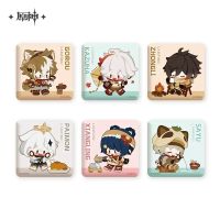 Genshin Impact Official GO CAMPING Series Square Badge GOROU KAZUHA ZHONGLI PAIMON XIANGLING SAYU Game Anime Cosplay Props Gifts Fashion Brooches Pins