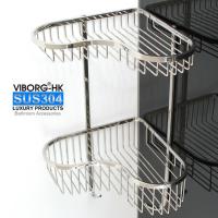 ☢☬□ VIBORG Deluxe 304 Stainless Steel Double Tiers Corner Shower Basket Shelf Tidy Rack Caddy Storage Organizerbrushed