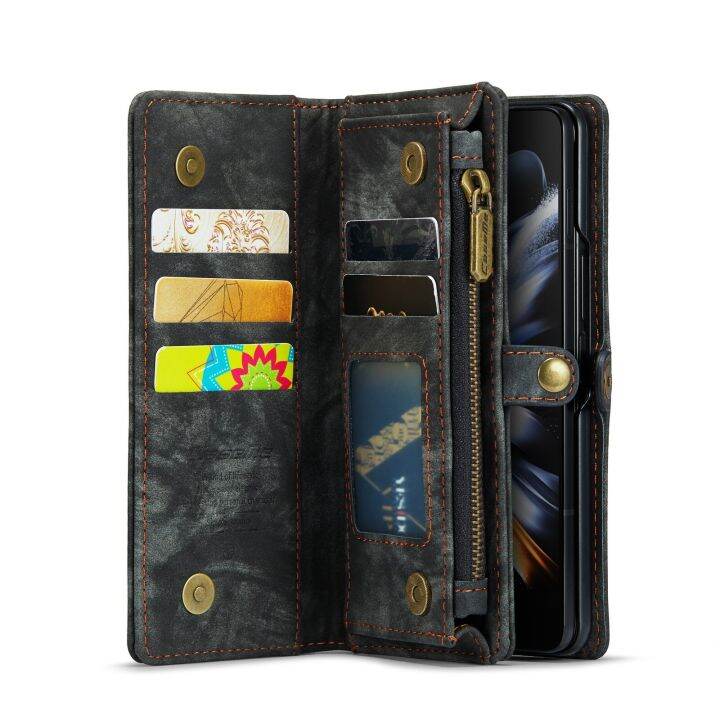 hoce-zfold4-fold5-galaxy-z-z-แบบอเนกประสงค์มีซิปทนทานเคสโทรศัพท์หนังมีกระเป๋าเงิน-pu-สำหรับ-samsung-galaxy-z-z-fold-5-5g-ซิปปกคลุมย้อนยุคพับได้พร้อมสายรัดข้อมือ