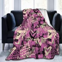 Personality Graffiti Flannel Throw Blanket Love Heart Purple Art Warm Blanket All Season for Sofa Bed Couch King Queen Full Size