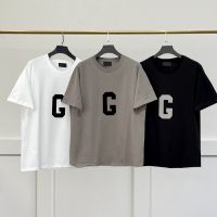 เสื้อยืดแขนสั้นรอบคอหลวมตัวอักษร FG Summer C สำหรับผู้หญิงและผู้ชาย