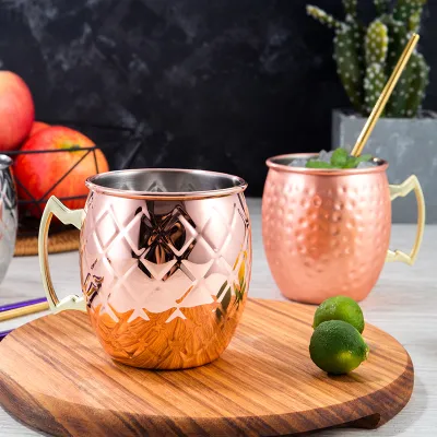 550Ml Stainless Steel Wine Glass Moscow Mule Copper Cup tail Glass Mug Coffee Cup Creative Hammer Point Cup Body Wine Set