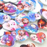 50pcs 25*22 mm Princess Cartoon Painted Heart Shaped Wood Buttons 2 Holes Baby Fancy Button Sewing Accessories