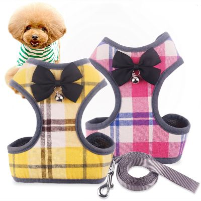 [HOT!] Pet Dog Harness Leash Set With Bowtie Bells Adjustable Breathable Mesh Chest Strap For Small Dog Cat Soft Vest Pet Supplies