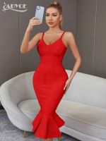 【YF】 Adyce Women Summer Pink Bandage Dress 2023 Spaghetti Strap Mermaid V-Neck Midi Clubwears Celebrity Evening Party Vestidos