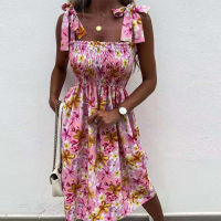 Fashion Summer Women Sweet Style Sling Dress Elegant Floral Printing Beach Sleeveless Dress Sexy Casual Street Out Ladies Dress