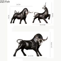 Modern Figurines Red And Black Bull Sculpture Resin Simulation Animal Statue Living Room Bookcase Crafts Accessories Home Decor