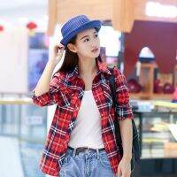 เสื้อเชิ้ตสตรีแฟชั่น ลดราคา เสื้อเชิ้ตลายสก๊อต แบบเดียวกับ แจ็กเก็ตขายดี แฟชั่นลำลอง เสื้อผู้หญิง