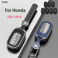 ZOBIG โลหะผสมสังกะสีสำหรับ Honda ที่ห้อยกุญแจฝาครอบเคสกุญแจรถยนต์เปลือกพร้อมพวงกุญแจพอดีกับ Honda 2022 2023 Civic CR-V XR-V HRV กุญแจรีโมตเดิม