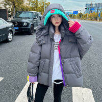 【cw】2022 Winter New Yang Yishan Same Style Contrast Color Letter Cotton-Padded Coat Female Stitching Bread Fluffy Student Cotton-Padded Jacket Female ！