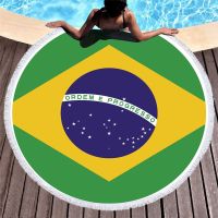 National Flag Round Beach Towel Diameter 150cm Microfiber Brazil Russia France Bath Towel Travel Summer Swim Towel with Tassel