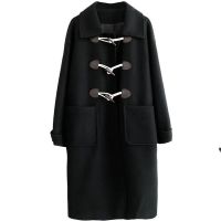 【CW】 Woolen Jackets Famale Clothing Horn Buckle Wool Women  39;s  Coat Korean Fashion Top College