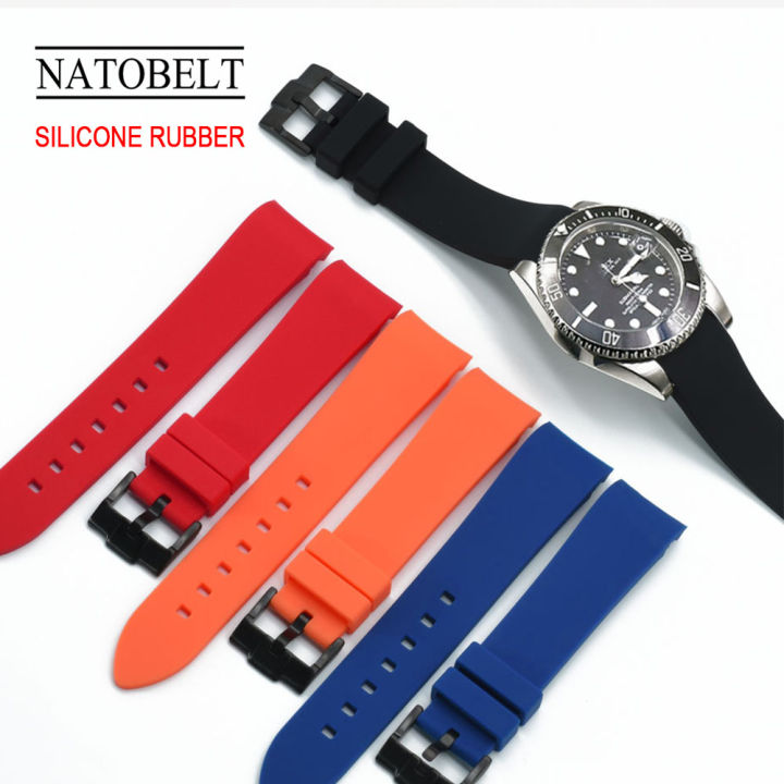 rolex-seiko-omega-watch-20mm-22mm-สายนาฬิกายางซิลิโคนนิ่มสีดำ-แดง-ส้ม-ฟ้าสายนาฬิกาพร้อมหัวเข็มขัดสีเงิน-ดำ