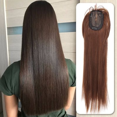 Synthetic Topper for Women 60 cm Straight Natural hair color Hair extensions Neat Bangs fringe Cilp on hair Head coverer