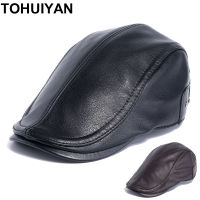 Top Grade Leather Newsboy Cap Hat Winter Beret Homme Gatsby Hats Autumn Warm Flat Caps Vintage Boinas Baker Boy Hat for Men2023