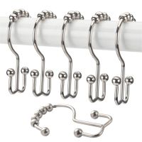 6PCS Stainless Steel Double Hook Mountain Shower Curtain Ball Hook Curtain Buckle Home Bathroom Accessories Double-sided Hook