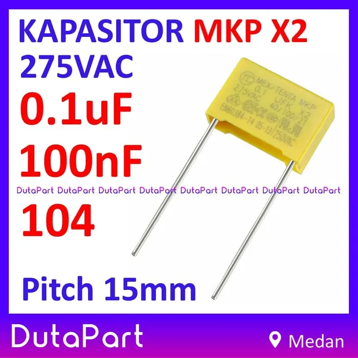 20 PCS 275VAC 0.1uF MEX TENTA MKP X2 Pitch 15mm Kapasitor 275V 100nF ...