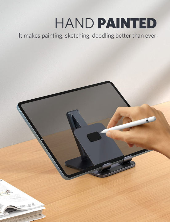 laxarmer-tablet-stand-holder-for-desk-2-stage-foldable-adjustable-desktop-aluminum-stand-dock-thick-case-friendly-ipad-holder-stand-compatible-with-ipad-air-mini-pro-9-7-12-9-grey-2-section-arm