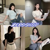 Zero shop?พร้อมส่ง? (Zero-63042) เสื้อไหมพรมแขนสั้น คอกลม ดีเทลปักเพชรทั้งตัวสีพาสเทล