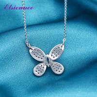 ELSIEUNEE Cute Butterfly 925 Sterling Silver Simulated Moissanite Diamond Pendant Necklace for Women Wedding Fine Jewelry Gifts