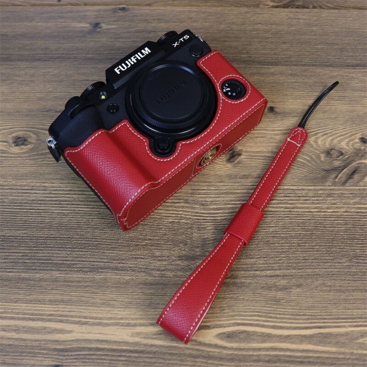 กระเป๋าเคสหนังสำหรับกล้อง PU XT-5 PU สำหรับ Fujifilm Fuji ฝาครอบฐานป้องกัน XT5พร้อมแบตเตอรี่สายรัดข้อมือ